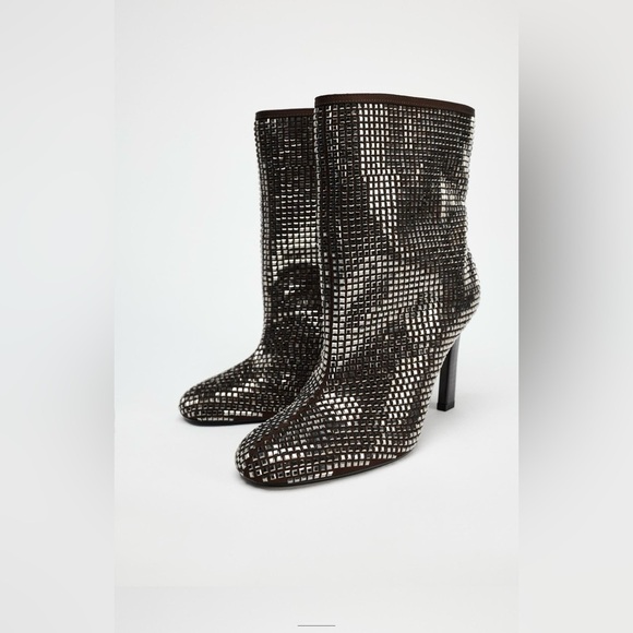 NWT Zara ZW Collection Rhinestone High Heeled Boots size 38 - Picture 3 of 15